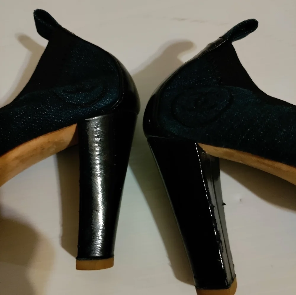 CHANEL Ballet w Heels- Blue Jeans Leather 37.5 - 7US